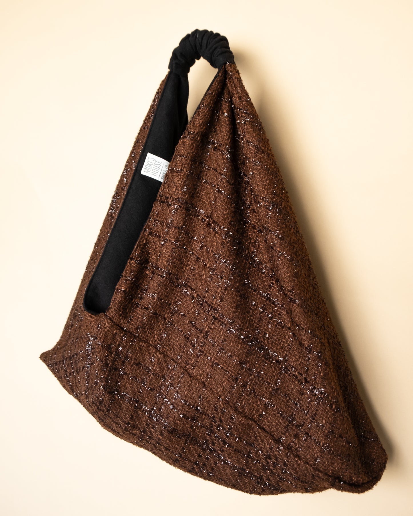 Borsa reversibile TERESA in lamé marrone e misto lana nera