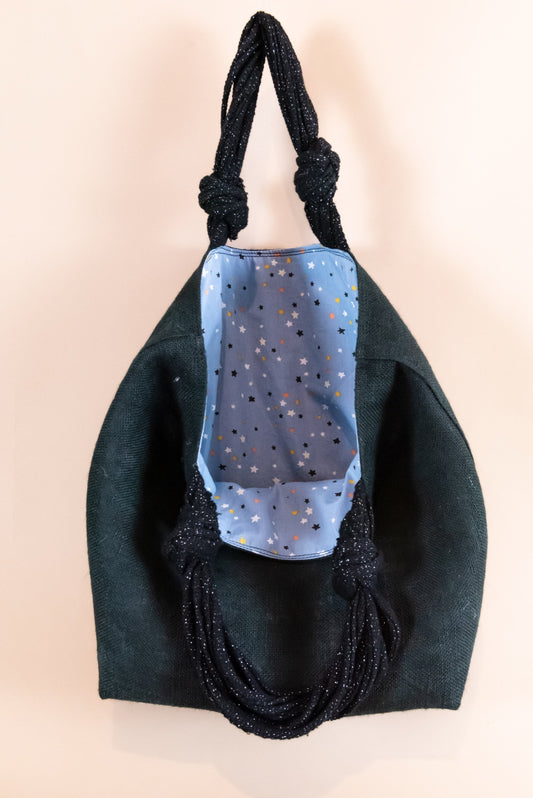 Borsa in juta nera vista frontale interno