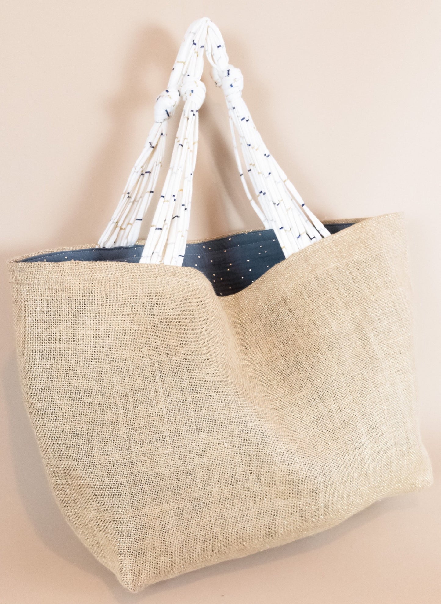 BORSA IN JUTA GLITTER DORATI VISTA FRONTALE