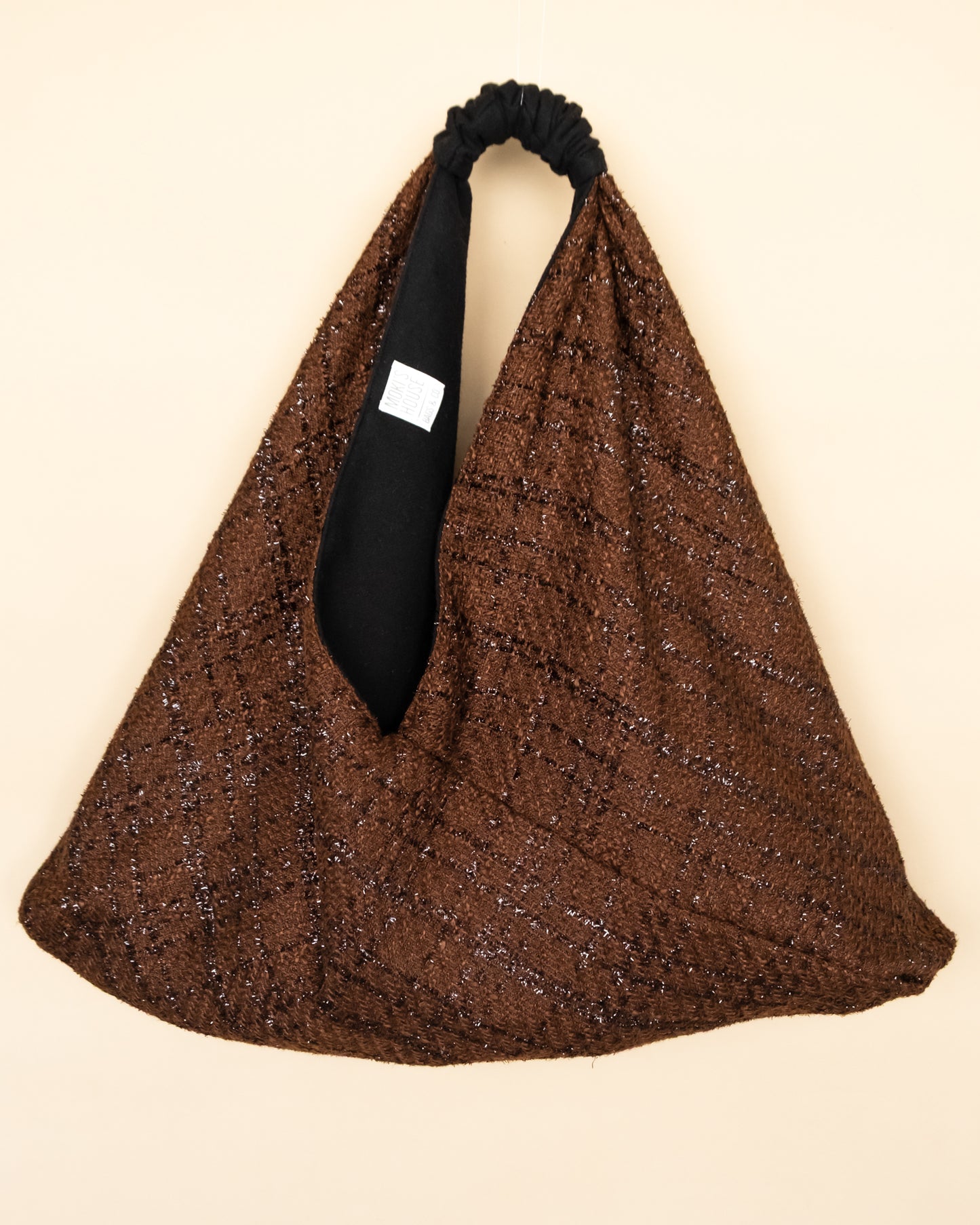 Borsa reversibile TERESA in lamé marrone e misto lana nera
