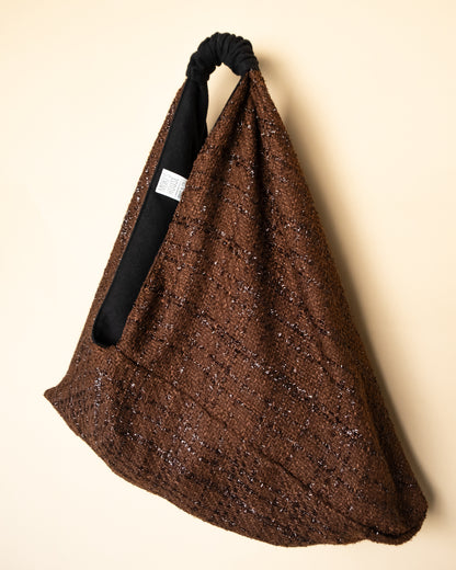 Borsa reversibile TERESA in lamé marrone e misto lana nera
