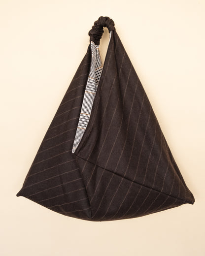 Borsa JOLANDA lato marrone rigato - design reversibile in misto lana