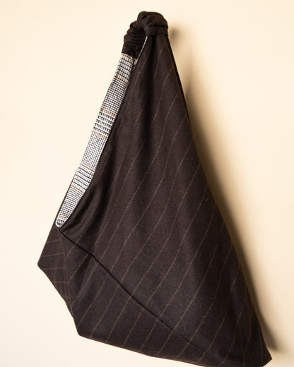 Borsa JOLANDA lato marrone rigato - design reversibile in misto lana