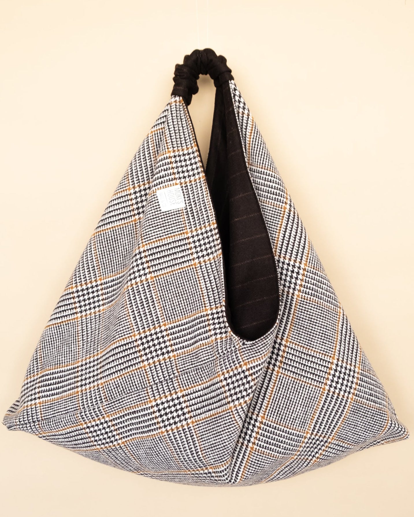 Borsa reversibile JOLANDA in misto lana principe di Galles e marrone rigato