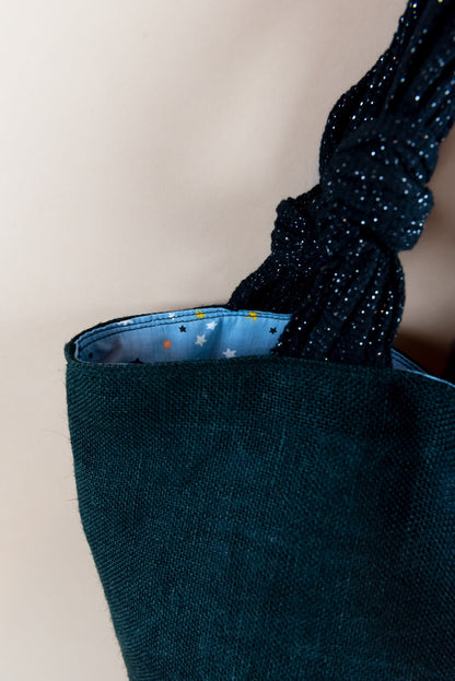 Borsa in juta nera vista frontale manici